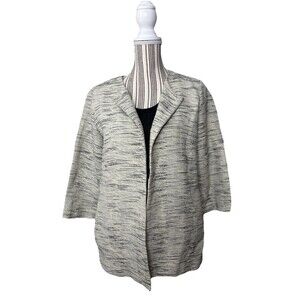 EILEEN FISHER Black Beige Organic Woven Cotton Chic Linen Light Jacket Small